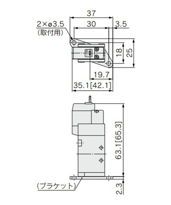 With bracket: SYJ5120-□G/H□□-M5-F dimensional drawings