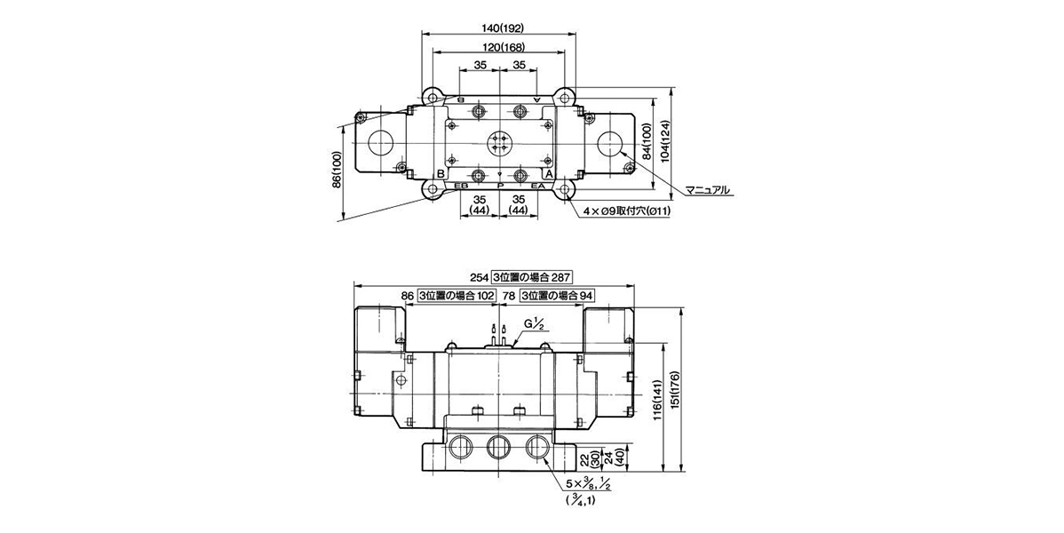 Grommet: VP4250-□□G-□/VP4350-□□G-□/VP4450-□□G-□ dimensional drawings