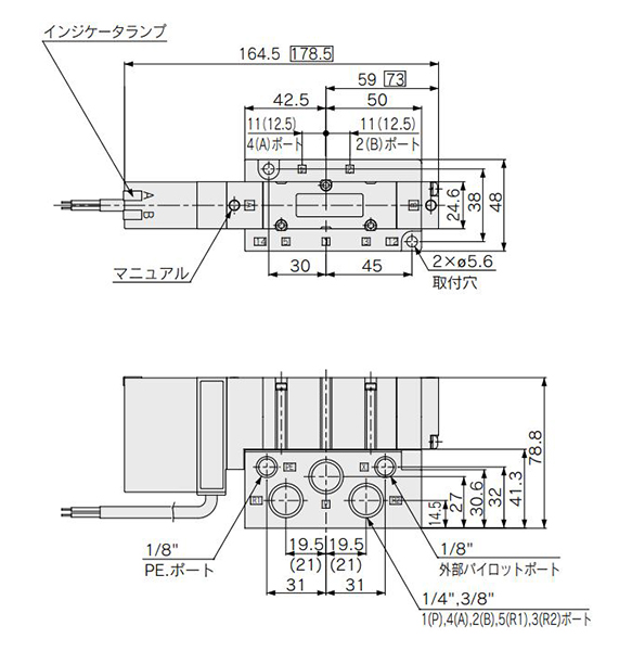 2-position double / 3-position closed center / 3-position exhaust center / 3-position pressure center dimensional drawings