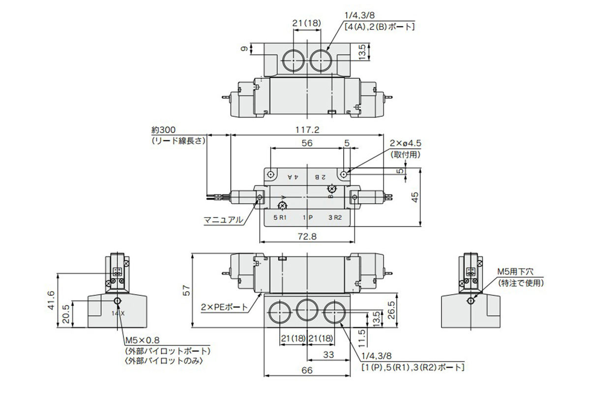 2-position double / grommet (G): VQZ3250 / 1 (R)-□G□1-02 / 03 dimensional drawing