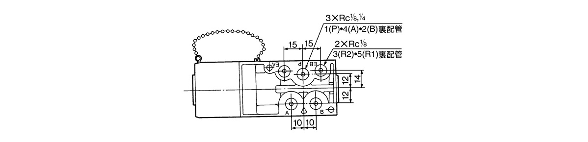 2-position single: VFS2100-□F (Z)-01/02 with bottom piping, dimensional drawing