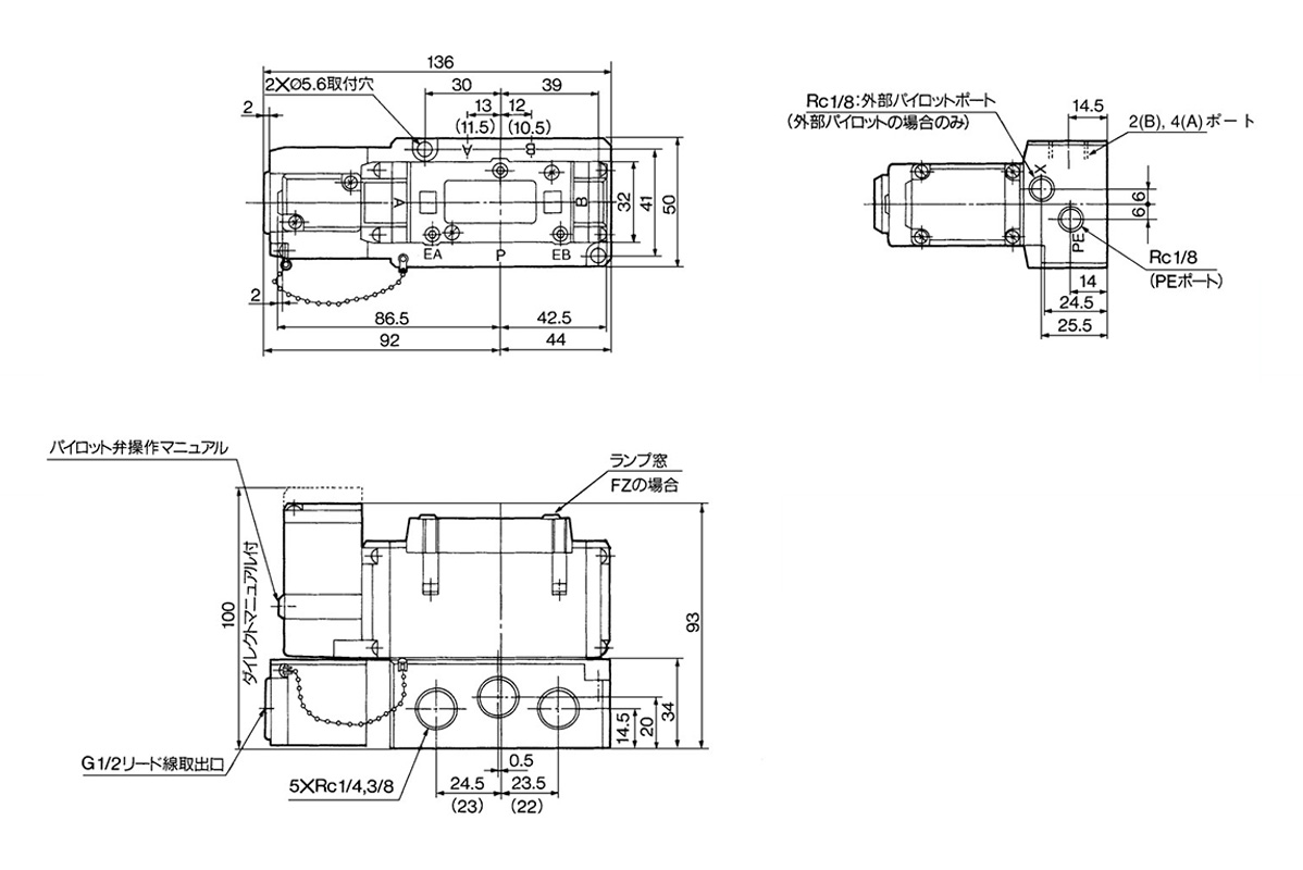 2-position single: VFS3100-□F(Z) dimensional drawing