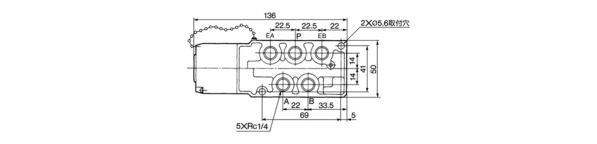 2-position single: VFS3100-□F(Z) with bottom piping, dimensional drawing