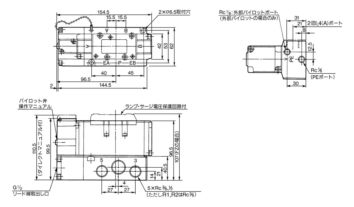 2-position single: VFS4100-□F(Z) dimensional drawing