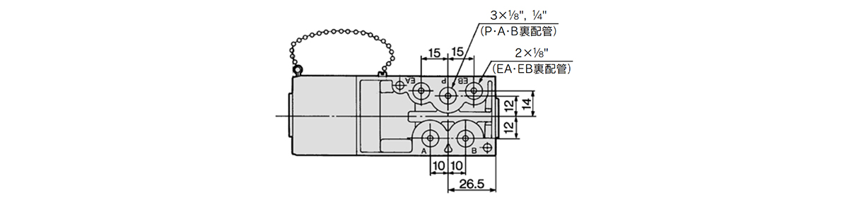 Back piping type dimensional drawing