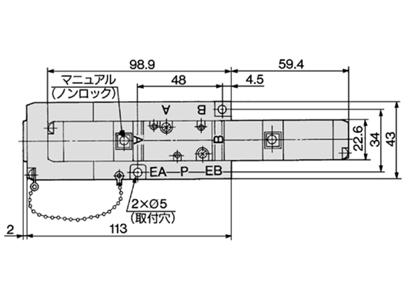 3-position closed center: VFR2300-□F-01/02, 3-position exhaust center: VFR2400-□F01/02, 3-position pressure center: VFR2500-□F01/02 dimensional drawing