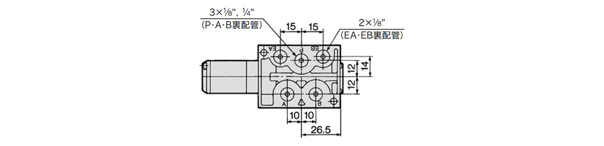 Back piping type dimensional drawing