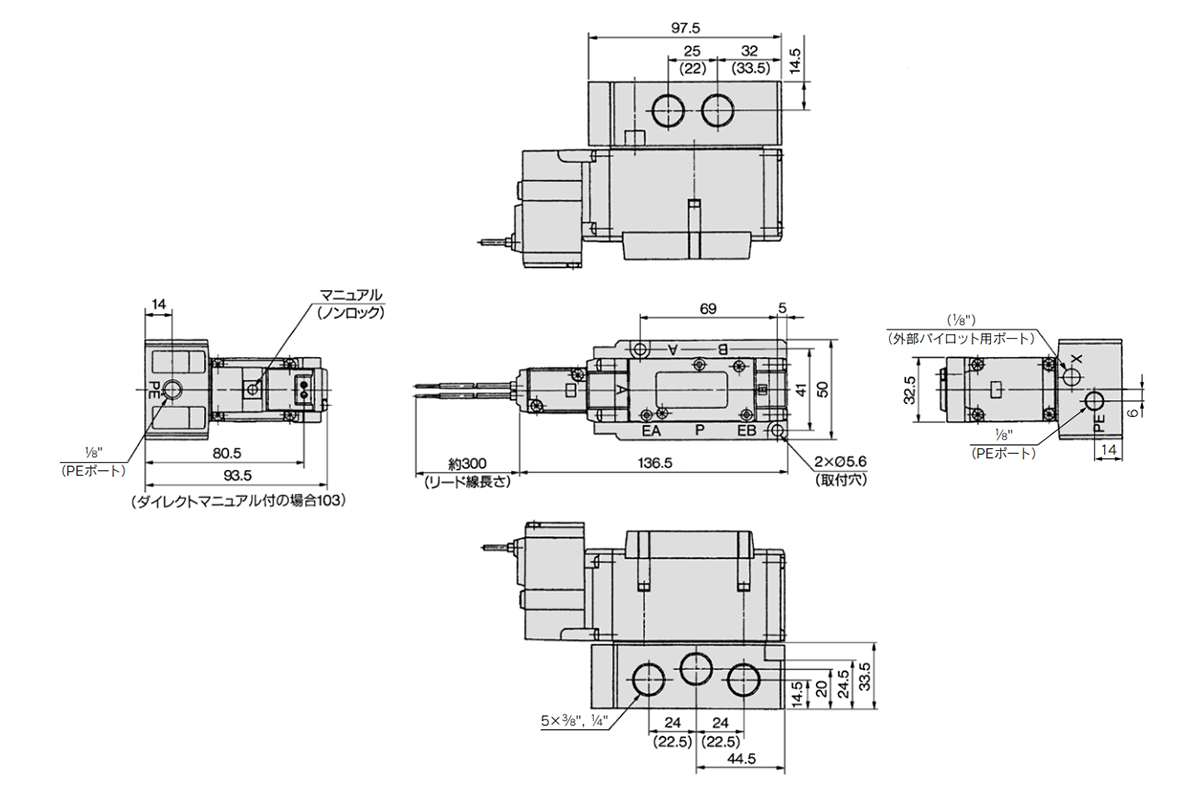 2-Position position single: VFR3140/1-□G dimensional drawing