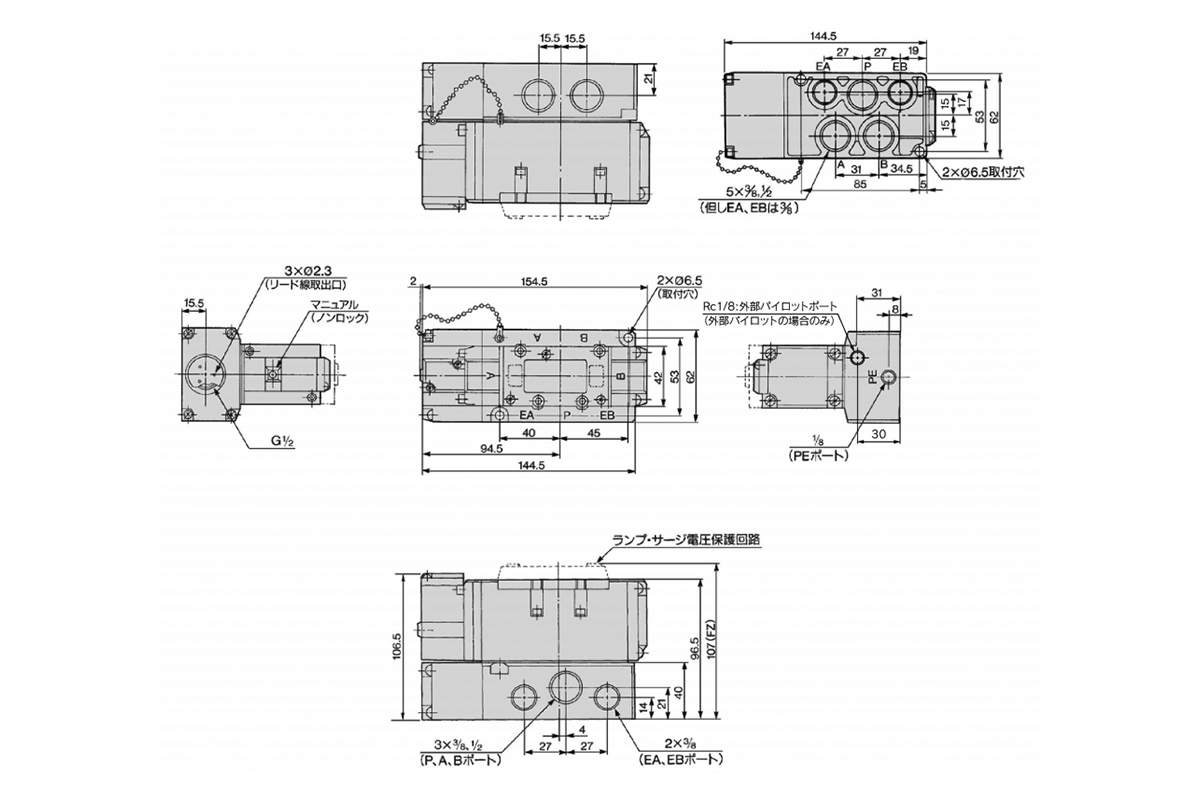 2-position single: VFR4100/1-□F dimensional drawing