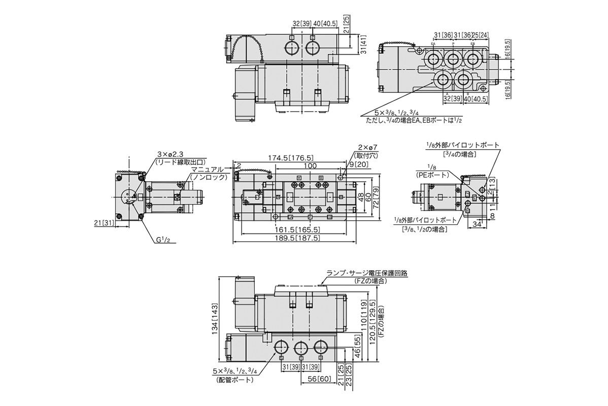 2-position single: VFR5100/1-□F(Z) dimensional drawing