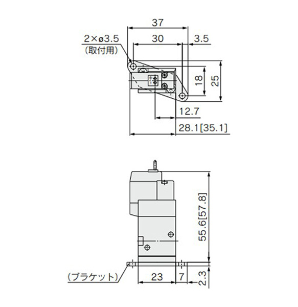 With bracket: SYJ5□2-□G/H□□-M5-F dimensional drawing