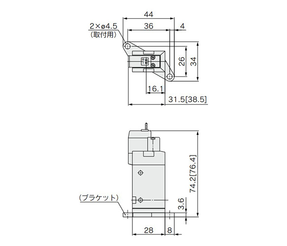 With bracket: SYJ7□2-□(G/H)□□-01□-F dimensional drawing