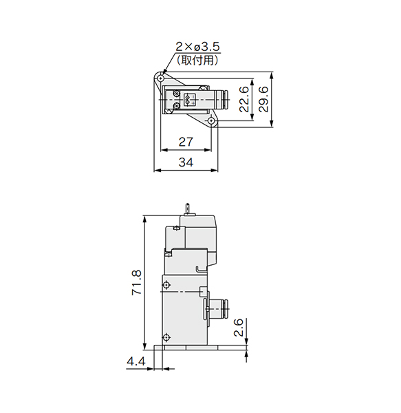 Type with bracket dimensional drawing