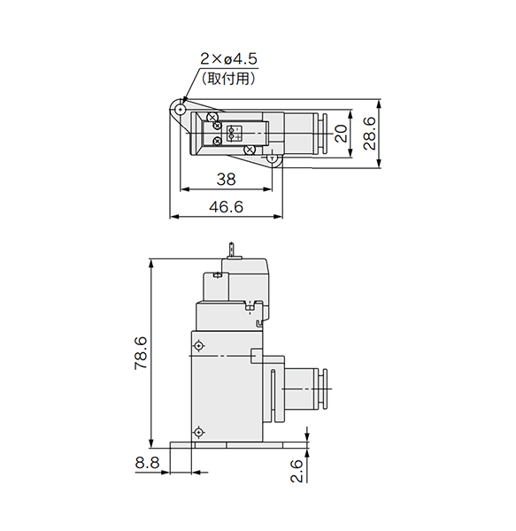 Type with bracket dimensional drawing