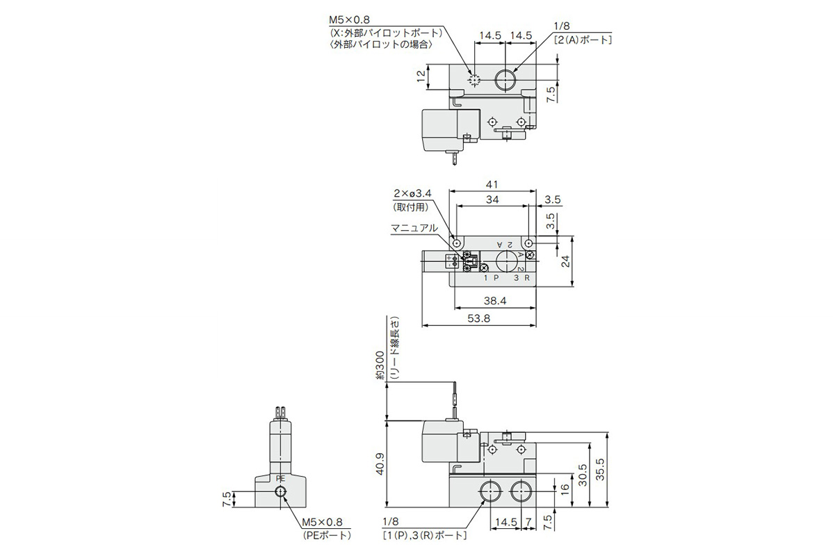 Single unit grommet (G): VQZ115□-□G□1-01 dimensional drawing