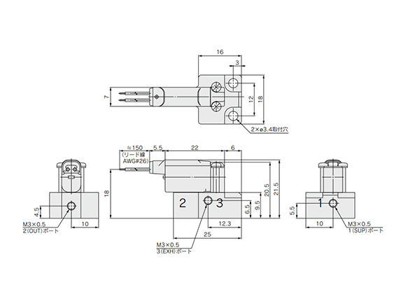 S070B-□□G-M3 Grommet Type drawings