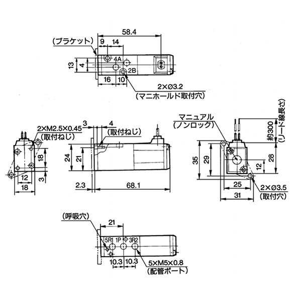 Grommet: VK3120-□G-M5 port size: M5 dimensional drawings