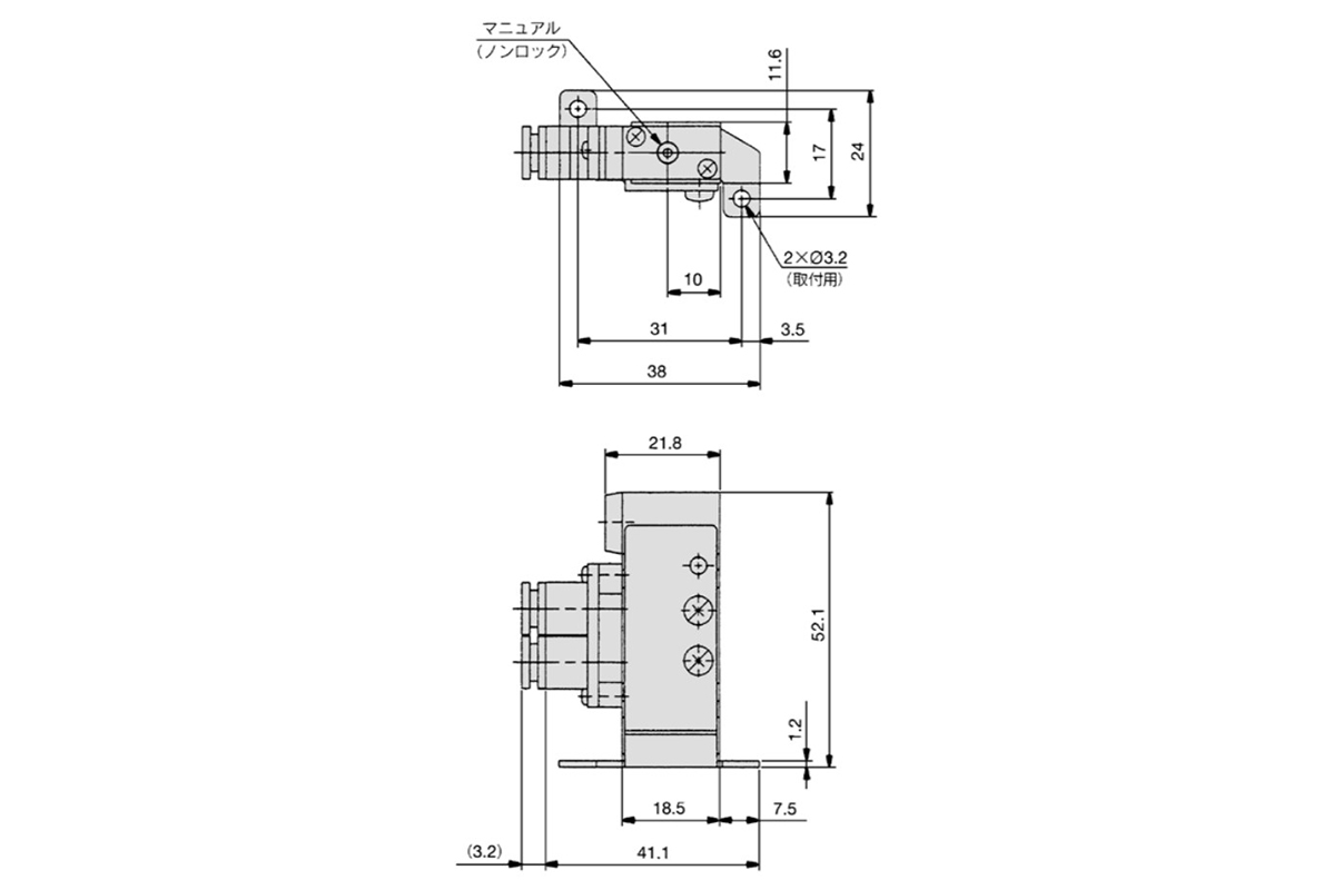 With foot bracket: SYA3120-C4/N3/C6/N7-F1 dimensional drawing