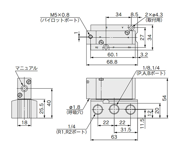 2 position single: SYJA7140-01/02 dimensional drawing