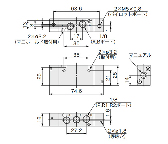 2 position double: SYJA7220-01 dimensional drawing