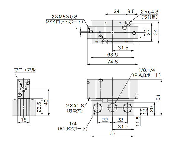 2 position double: SYJA7240-01/02 dimensional drawing