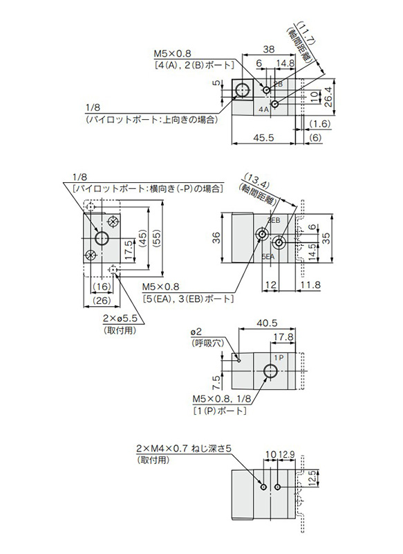 2 position single VFA1120-M5□(-F)(-P) dimensional drawing