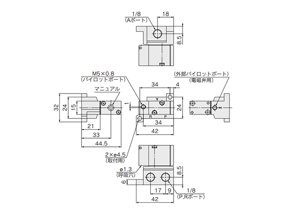 Base Mounted Type: SYJA54-01 dimensional drawing