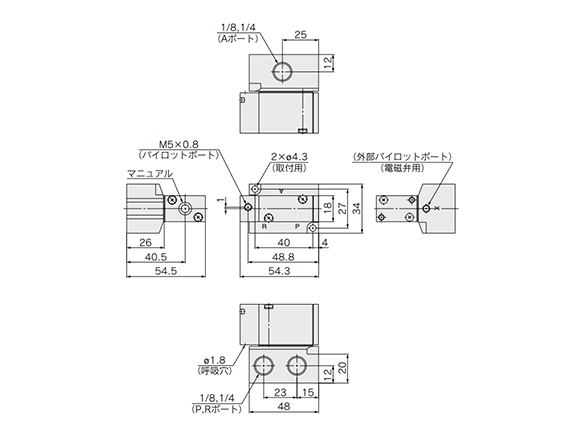 Base Mounted Type: SYJA7□4-01/02□ dimensional drawing