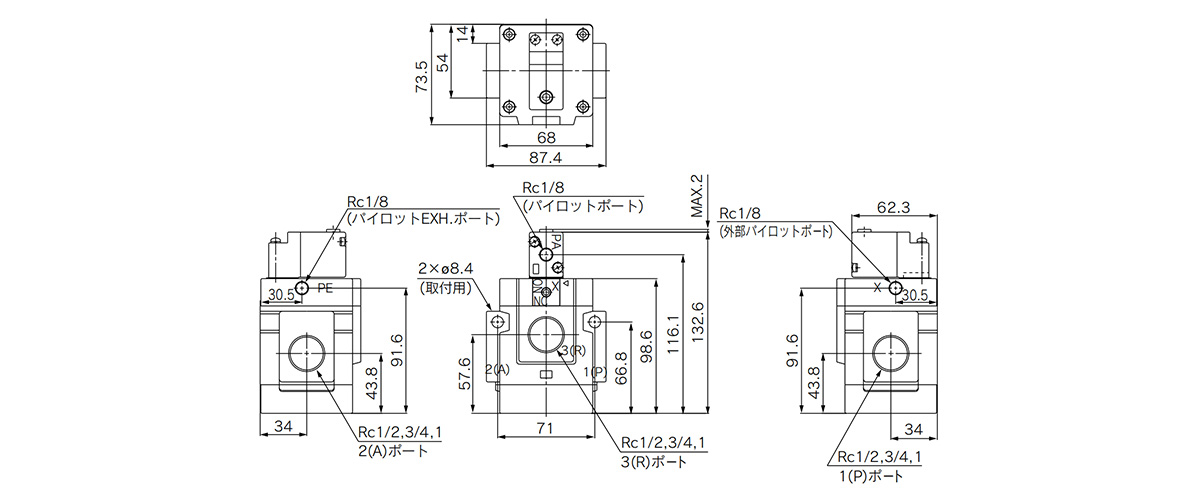 VGA342R Series dimensional drawing