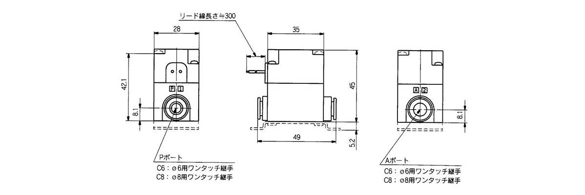 Inline type / Grommet (G) VQ21A1-□G□-□-□ dimensional drawing 2