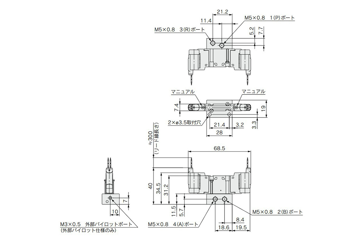 Grommet: S07(2, A, B, C)5(R)-□G-M5 dimensional drawings