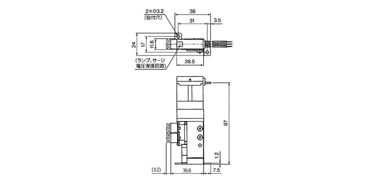 With foot bracket: SX(3320/3420/3520)-□(G, H)□□-(C4, C6)-F1 dimensional drawing