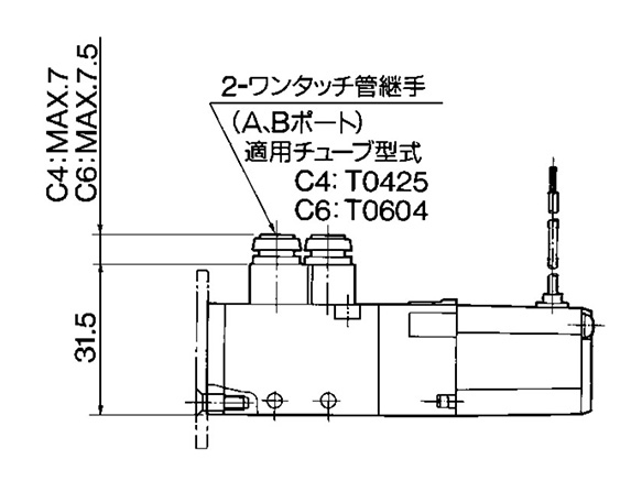 Built-in single-action fitting type: VZ3120-□□□□-(C4, C6) dimensional drawings