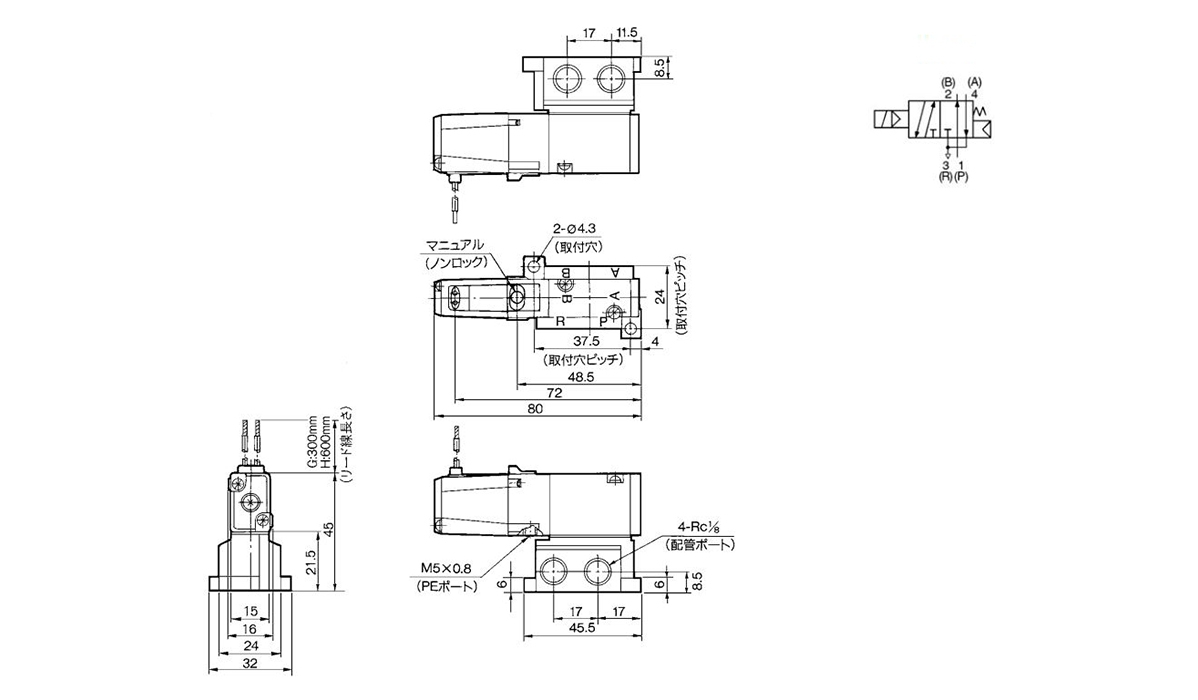 Grommet (G) (H): VZ3140-□(G, H)□□-01 dimensional drawings