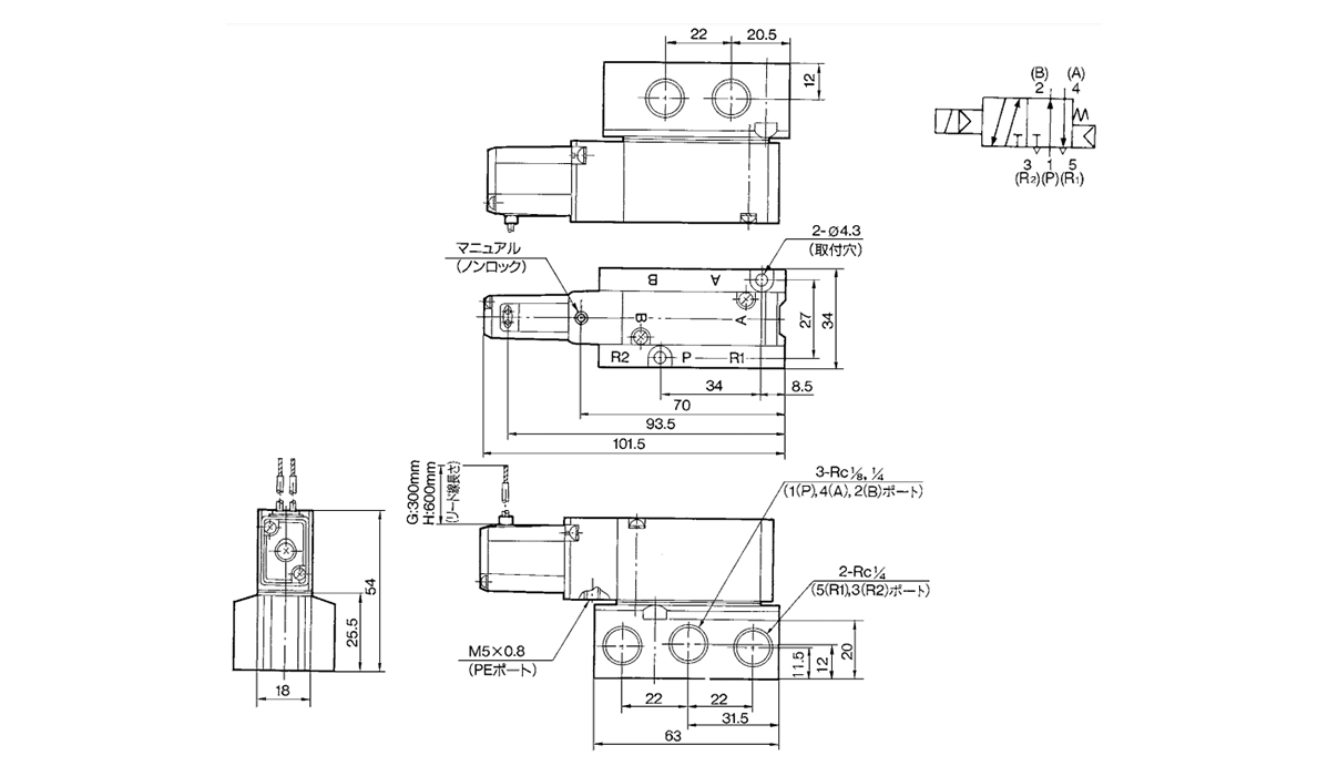 Grommet (G) (H): VZ5140-□(G, H)□□-(01, 02) dimensional drawings