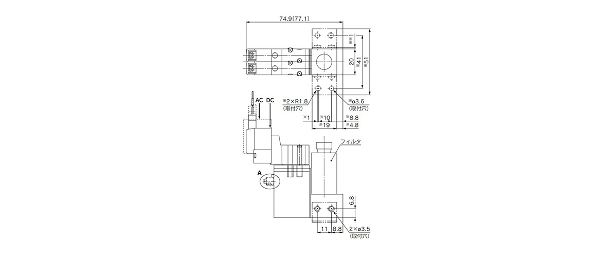 ZX100-K3□□□□-F with filter unit (F)