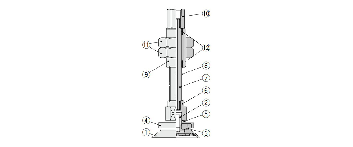 Pad with buffer structural drawing (vacuum entry port / vertical)