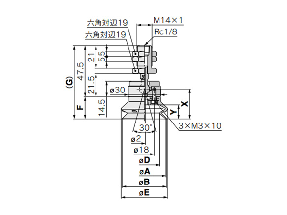 ZP2-TF40/50HB□ (Vacuum Entry Direction: Vertical) dimensional drawing