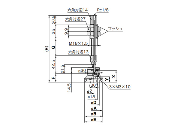 ZP2-TF40/50H□JB/JF□ (Vacuum Entry Direction: Vertical) dimensional drawing