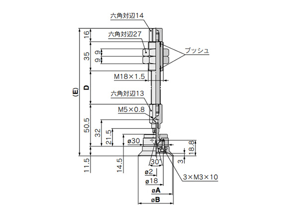 ZP2-XF40/50H□JB/JF□ (Vacuum Entry Direction: Lateral) dimensional drawing