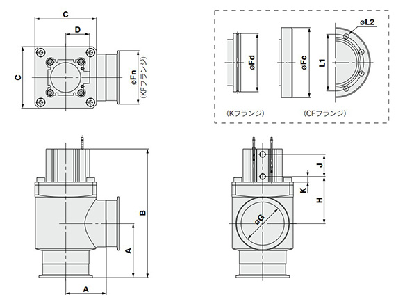 XMC-50 to 80 angle type dimensional drawing