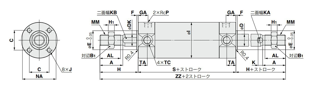 Dimensional drawings: basic style with rubber bumper, CG1KWBN