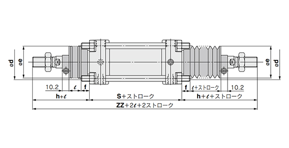 Dimensional drawings: CA2WBH with rod boot (both sides)