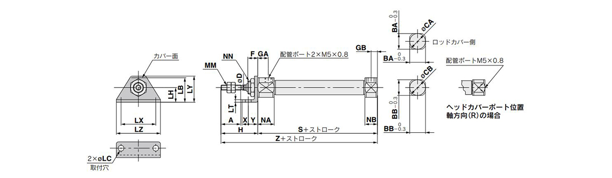 Axial Foot Type (L) / C□J5L□SR / V Drawing