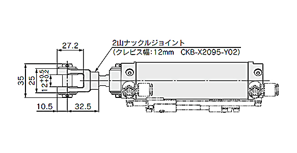 CK□B25, 32, 40 (clevis width symbol: B) dimensional drawing