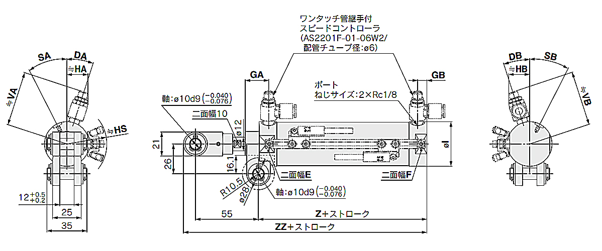 CK□B25, 32, 40 (clevis width symbol: B) dimensional drawing