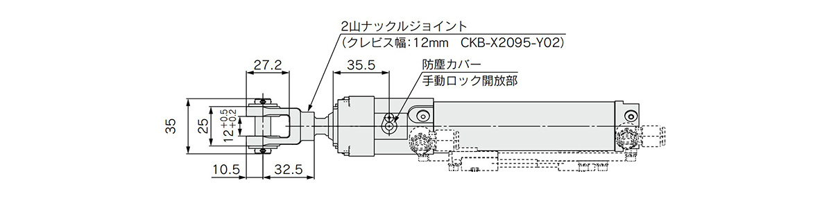 CLK□B25 (clevis width symbol B) dimensional drawing