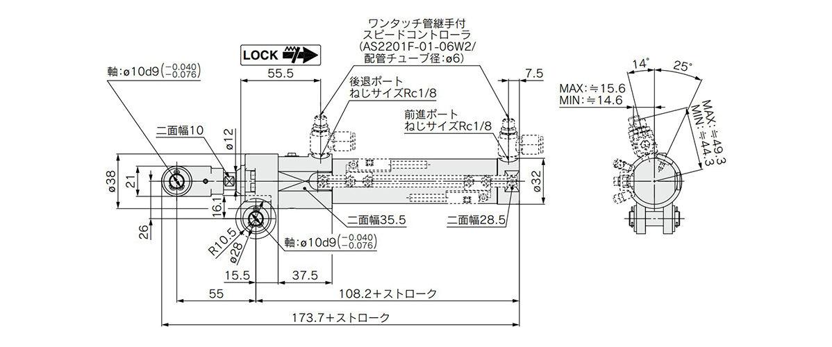 CLK□B25 (clevis width symbol B) dimensional drawing