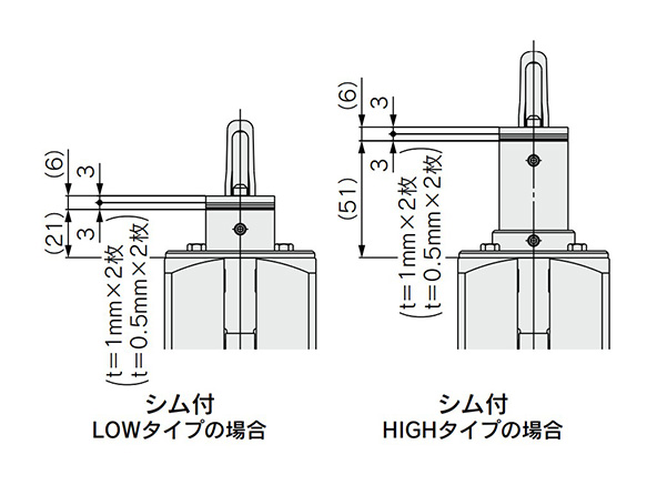 LOW type with shims / HIGH type with shims