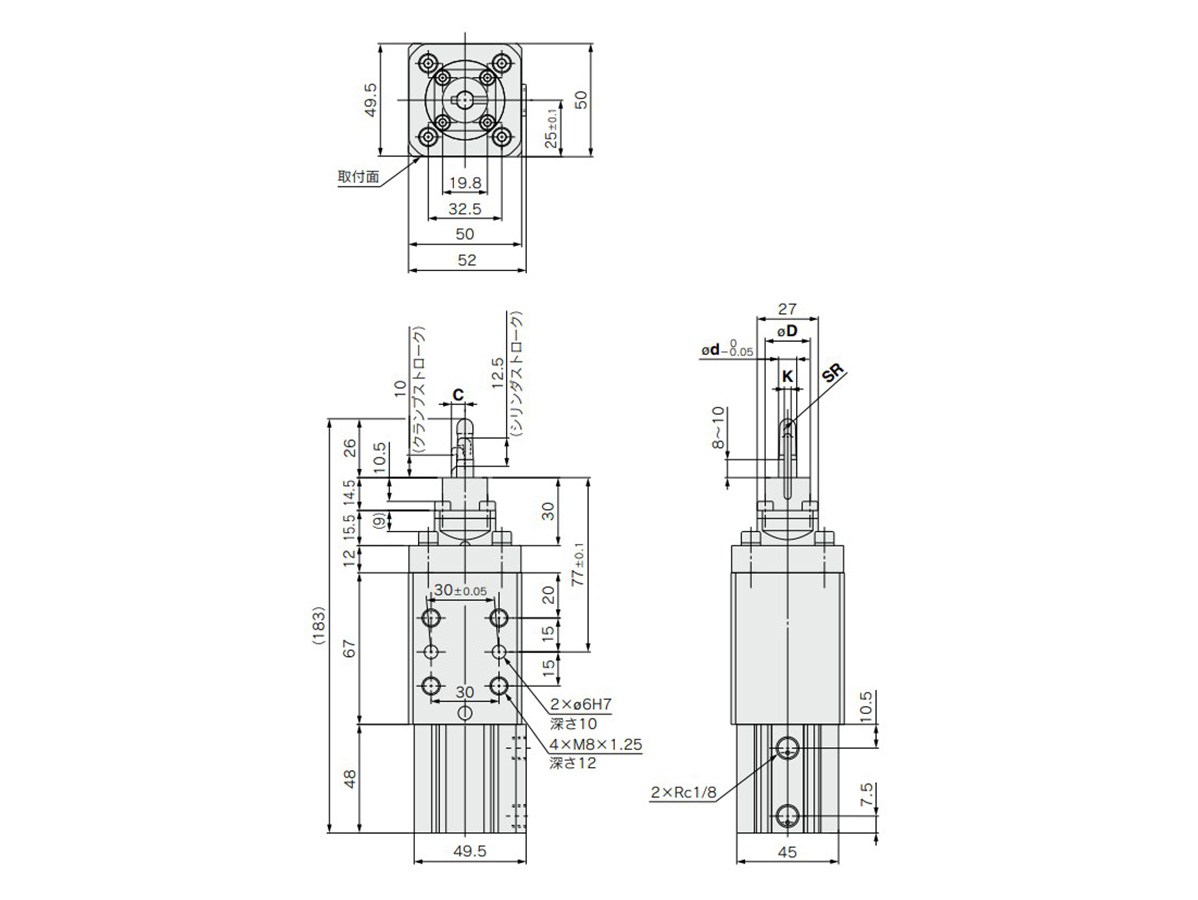 CKQG□32 (clamping height LOW) dimensional drawing